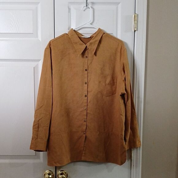 St Michael Marks & Spencer vintage soft button down camel casual shirt Sz 18 - Picture 1 of 7